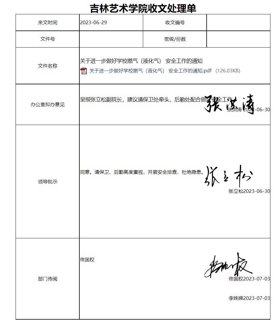 收文流程表单的使用效果