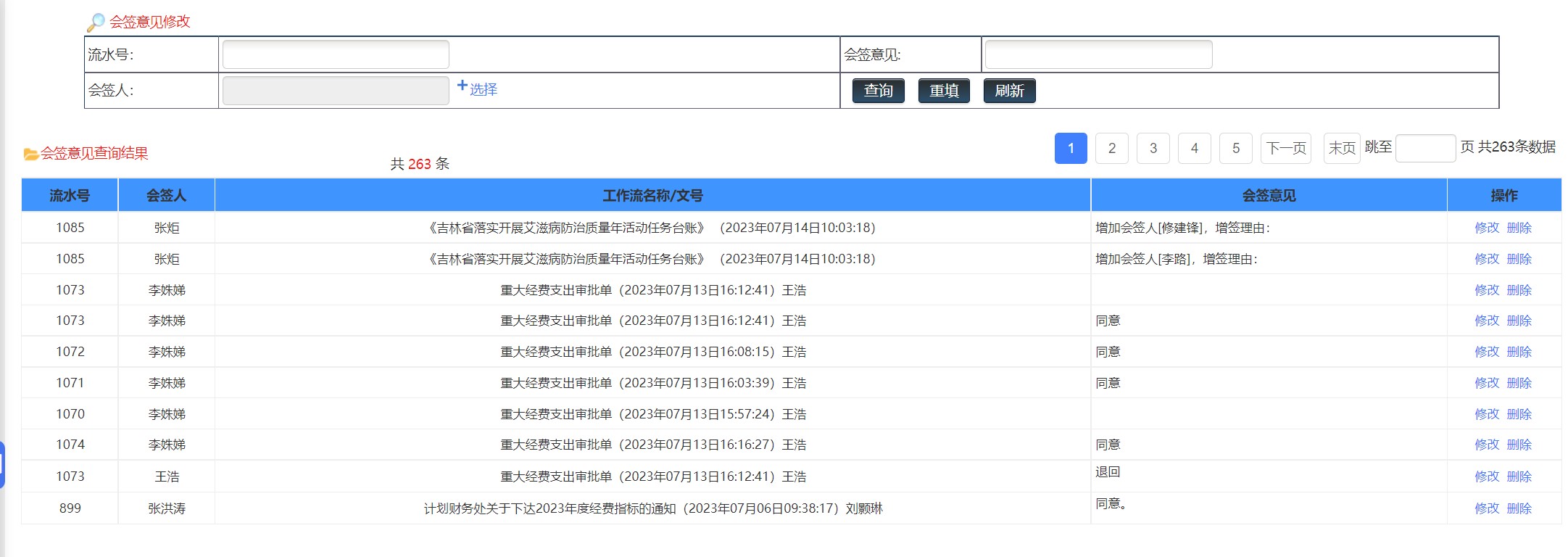 会签控件意见管理界面